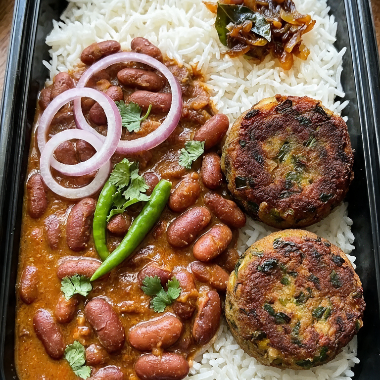 Rajma Rice with Vegetable tikkis