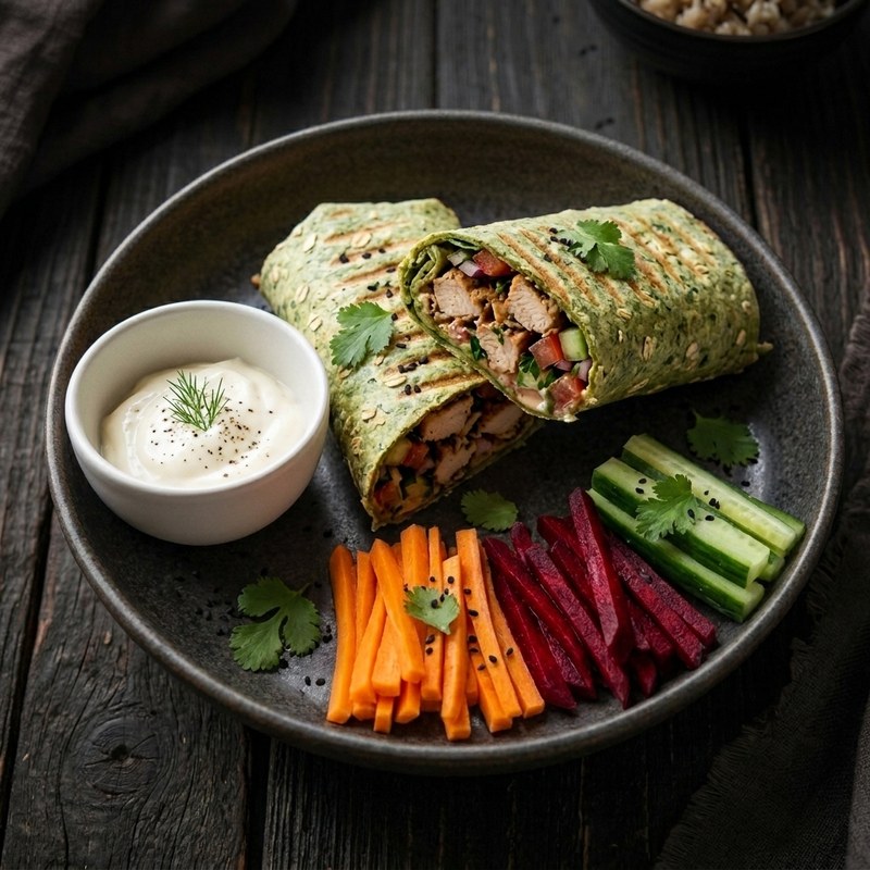 Chicken Shawarma Spinach-Oat Wrap