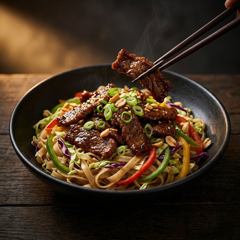 Mongolian Beef Pad Thai Noodle Bowl