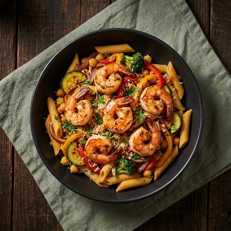 Garlic Shrimp & Chickpea Pasta Bowl
